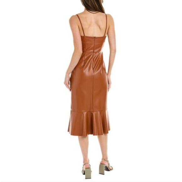 HUTCH Zaya Faux Leather Corset Midi Dress Cognac Brown Sz 4 {3E3} - Picture 2 of 6